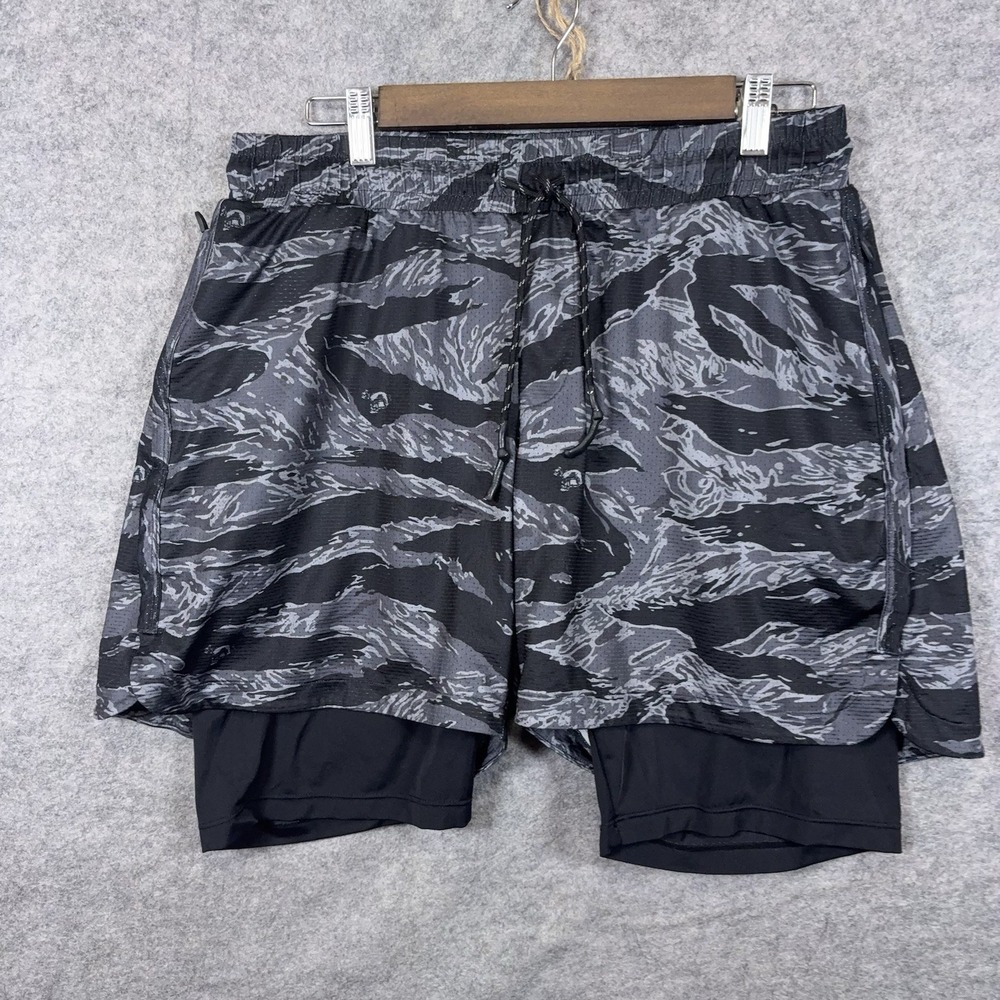 Savage Tacticians Shorts Mens Sz L Black Gray Camo Lined Gym Drawstring Sav Tac